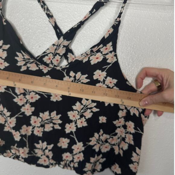 Boho Floral Braided Twist Back Tank Top XS Black Peach Cream Linen Summer Look - Picture 12 of 15